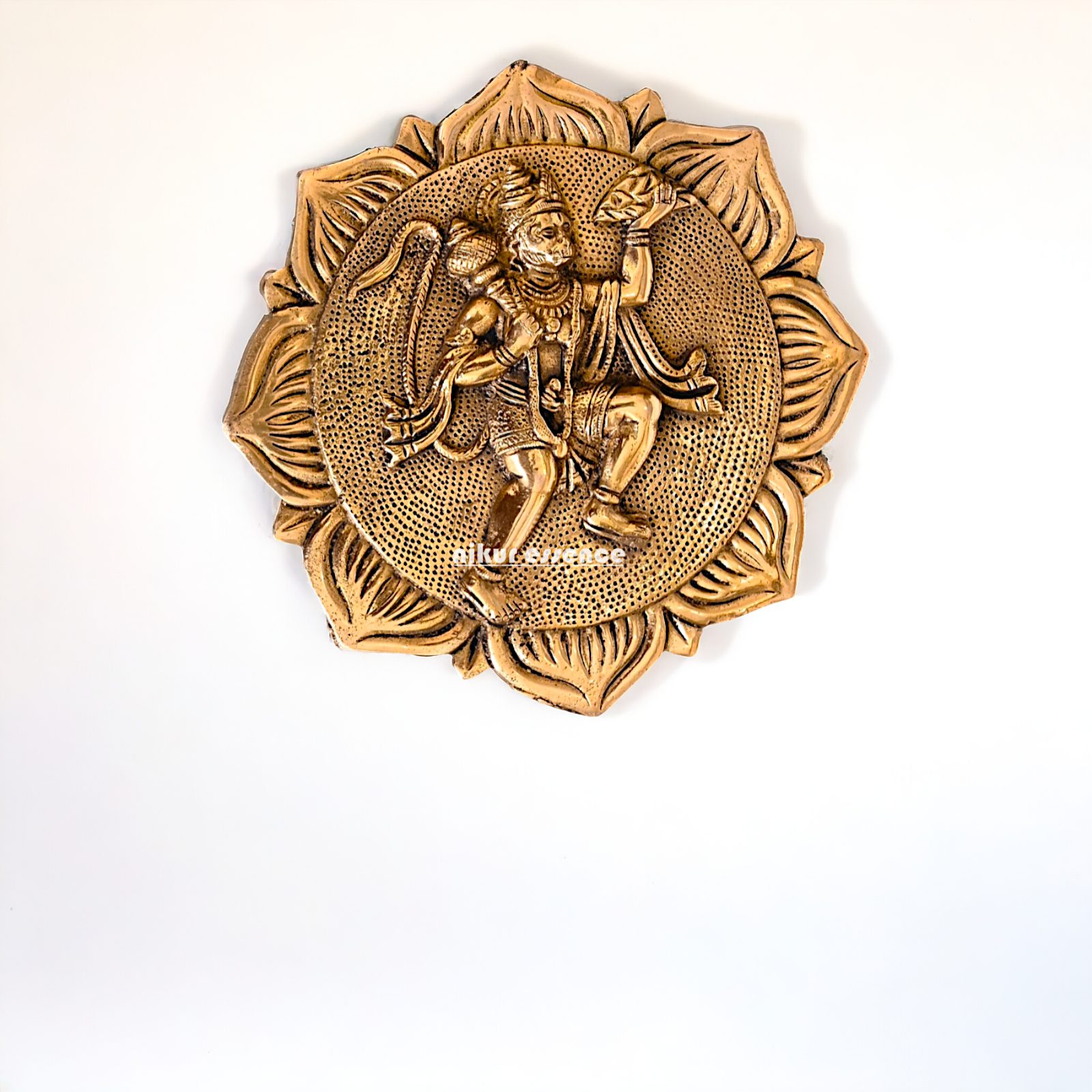 Brass Hanuman holding sanjeevni booti wall hanging plate idol- 7.5 Inches