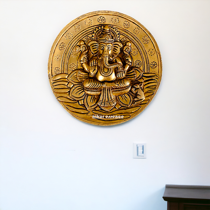 Pure Brass wall Ganesha wall hanging plate idol- 7 Inches