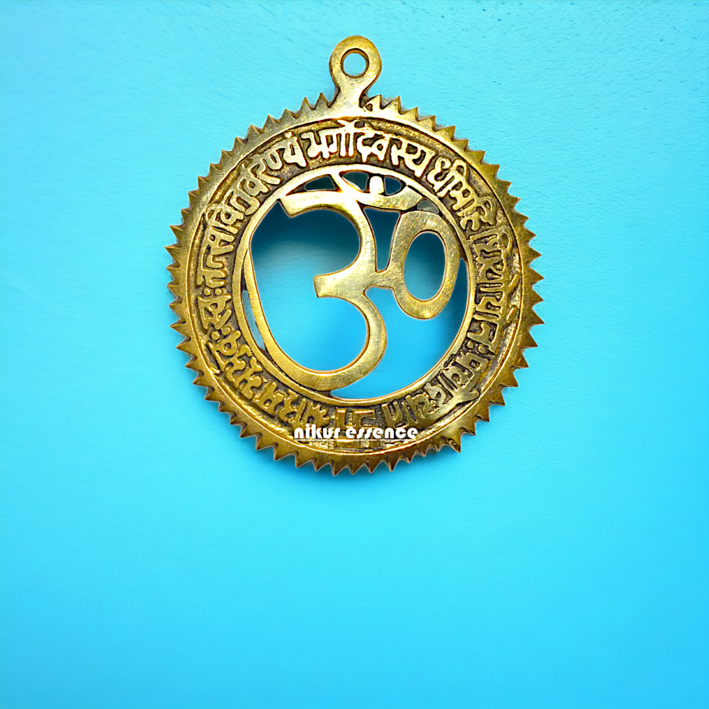 Om Symbol with Gayatri mantra Brass wall hanging plate - 6 Inches