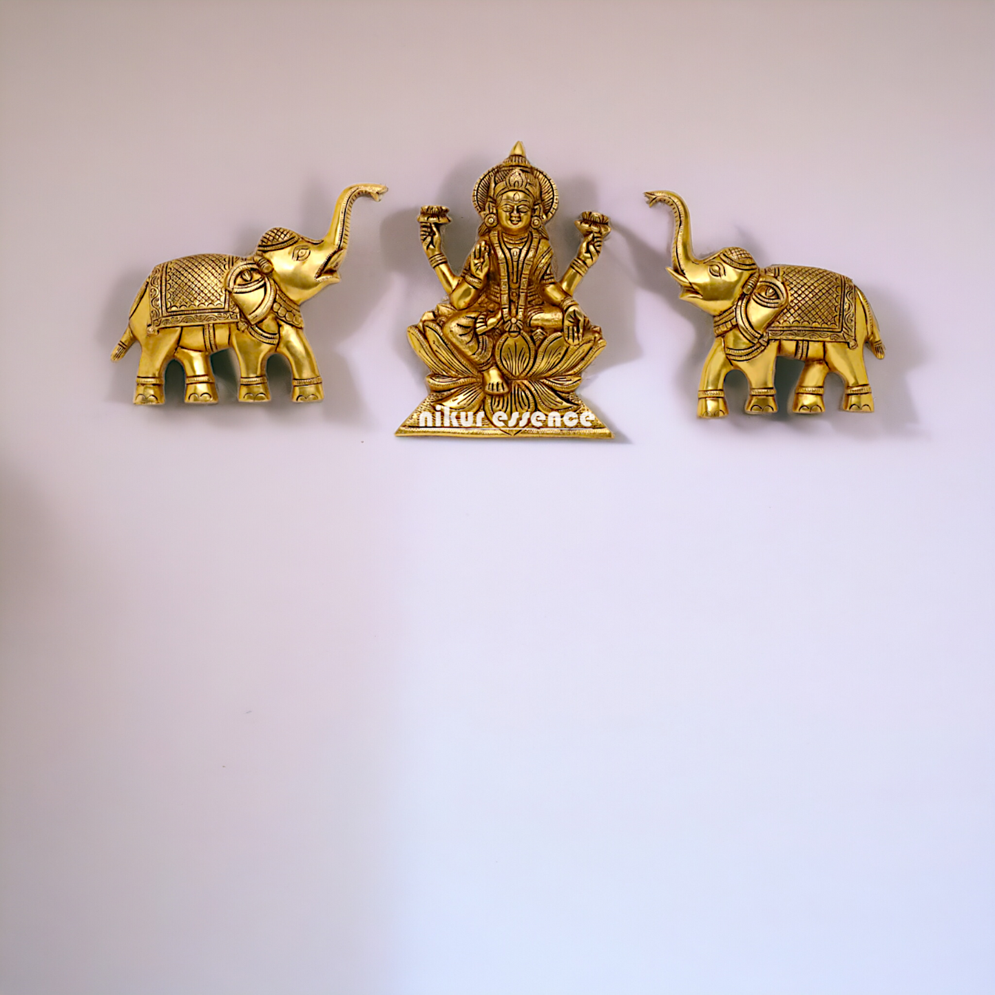 Brass Gaja Lakshmi with two elephants wall Hanging plate - 10 Inches