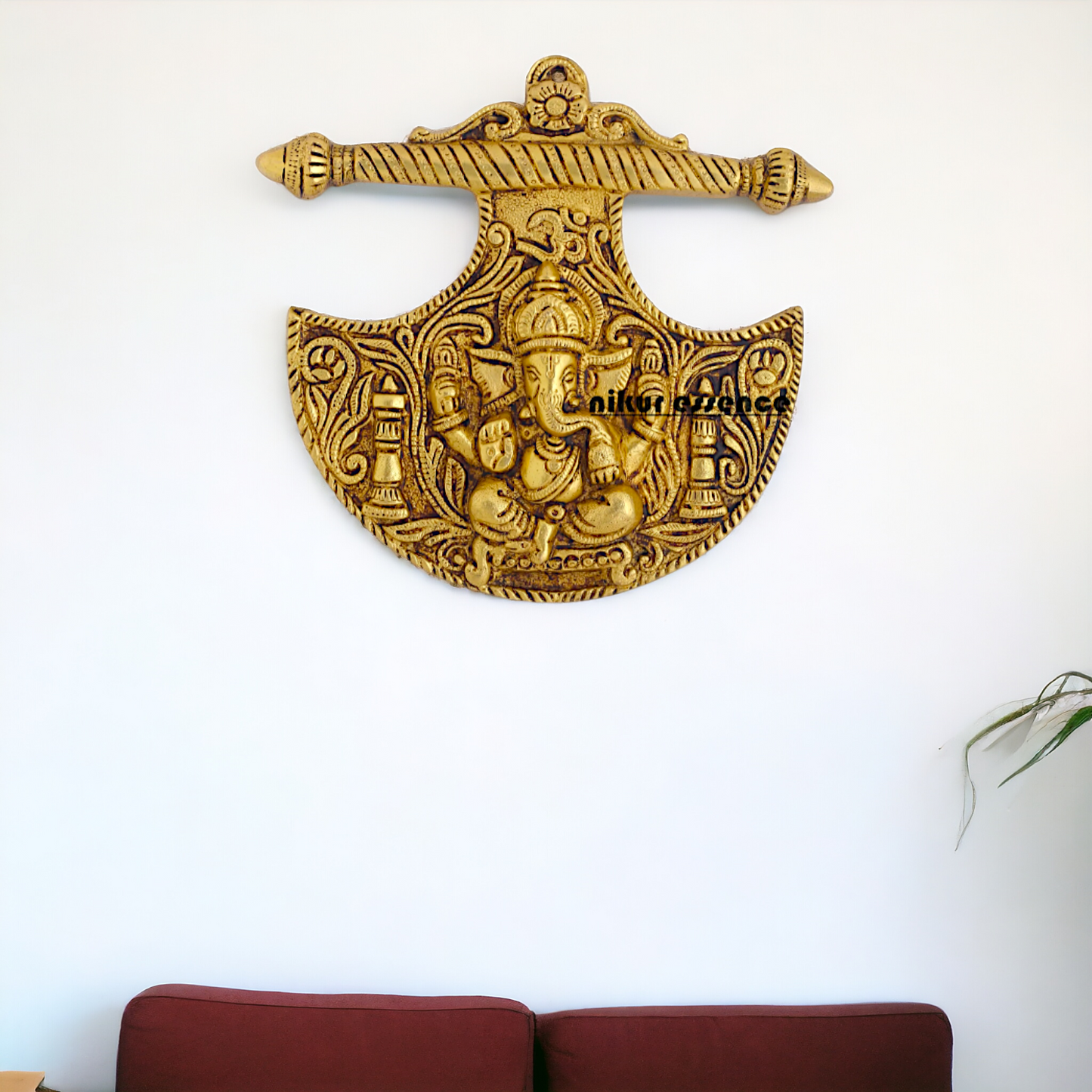 Ganesha Ganpati Brass wall Hanging plate idol - 8 Inches