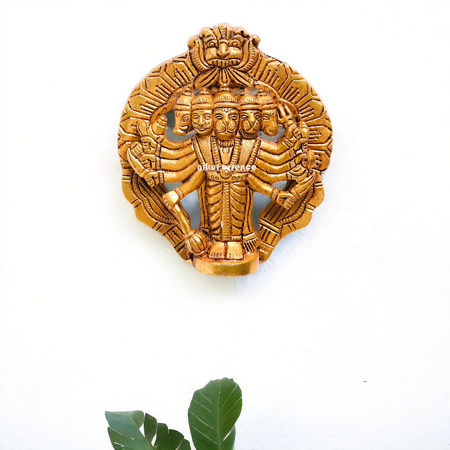 Panchmukhi Hanuman Bajrangbali Brass wall Hanging plate idol - 4 Inches