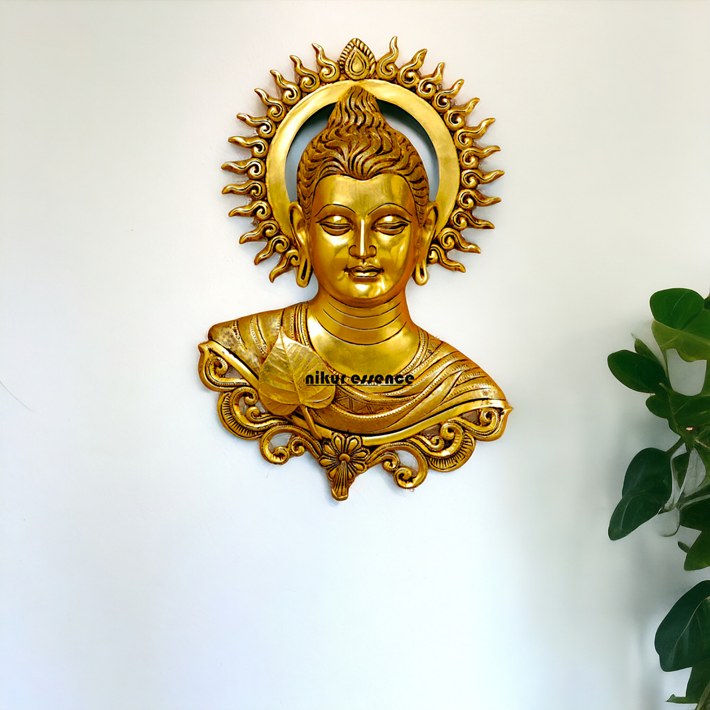 Big Buddha pure Brass decor wall Hanging plate idol - 15.5 Inches