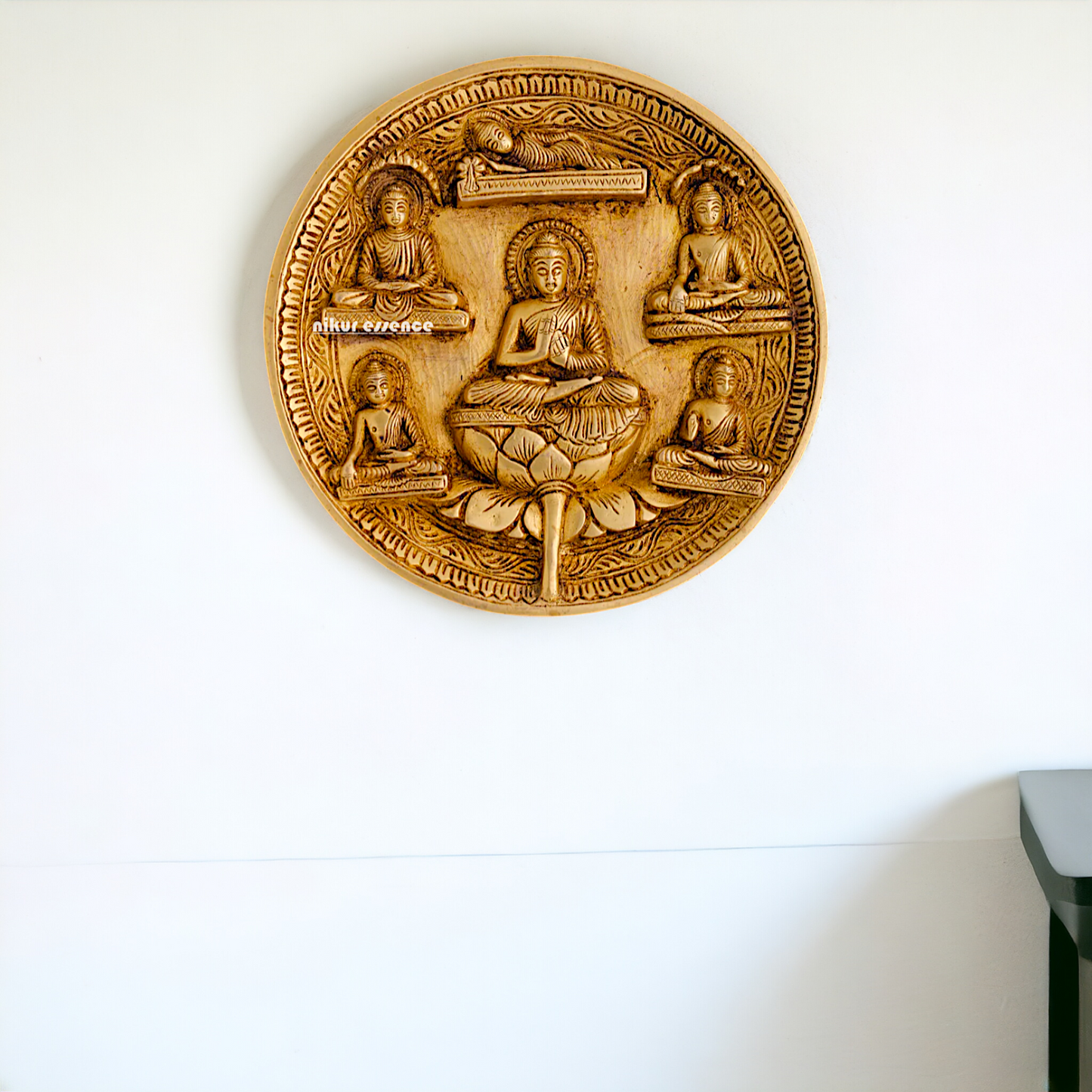 Brass Buddha beautiful decor wall Hanging plate idol - 8 Inches