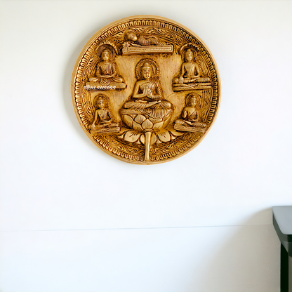 Brass Buddha beautiful decor wall Hanging plate idol - 8 Inches