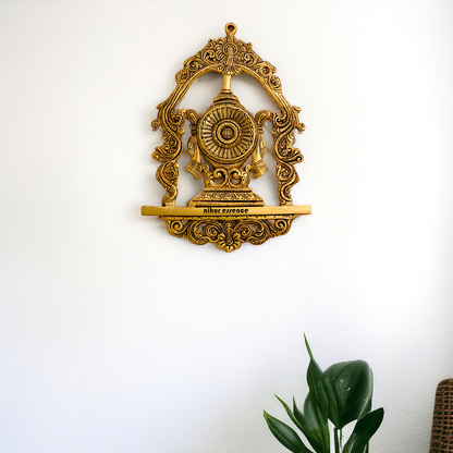 Brass Shankh chakra namaha beautiful decor wall Hanging plate idol - 12.5 Inches