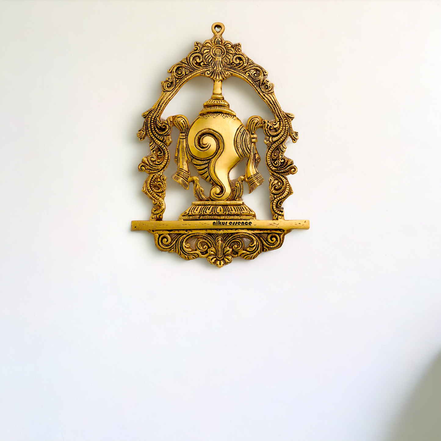 Brass Shankh chakra namaha beautiful decor wall Hanging plate idol - 12.5 Inches