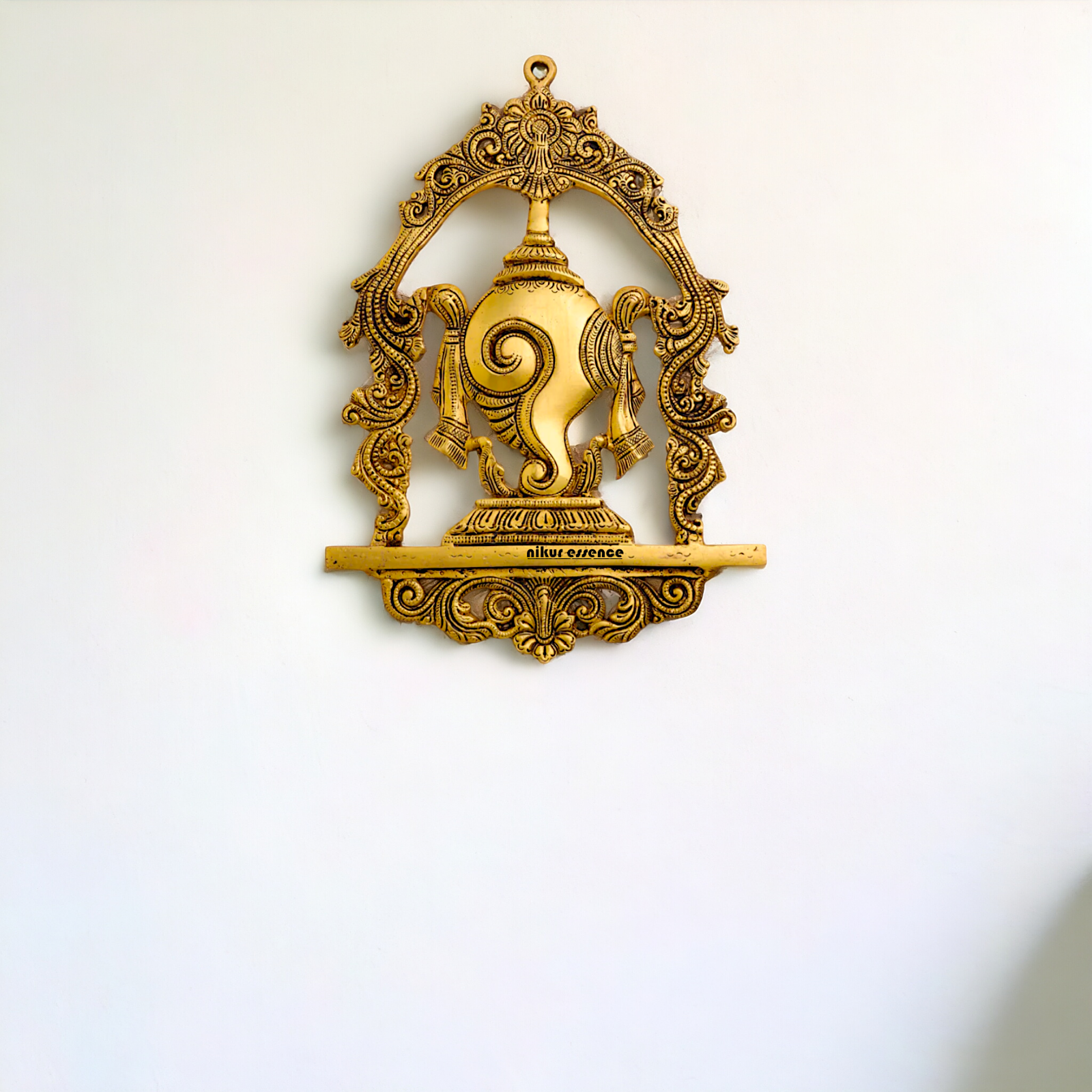 Brass Shankh chakra namaha beautiful decor wall Hanging plate idol - 12.5 Inches