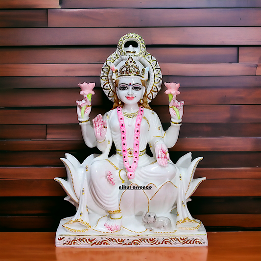 Lakshmi sitting on Lotus pure marble idol - 18 Inches