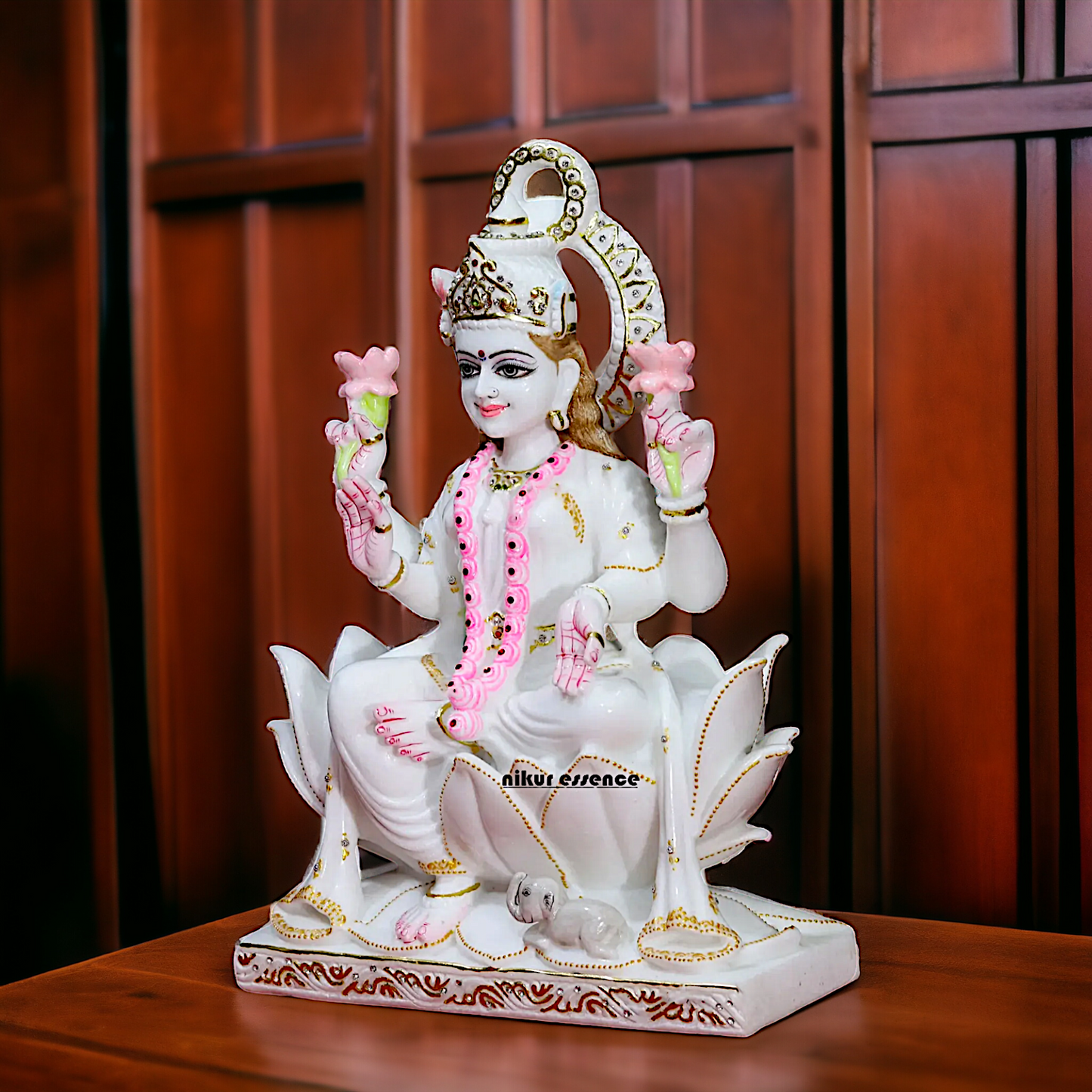 Lakshmi sitting on Lotus pure marble idol - 18 Inches