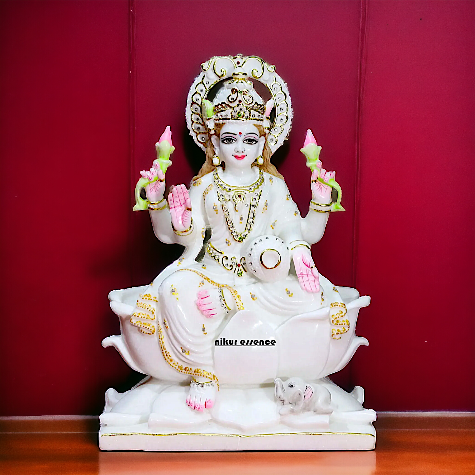 Marble Lakshmi seated on Lotus statue - 18 Inches