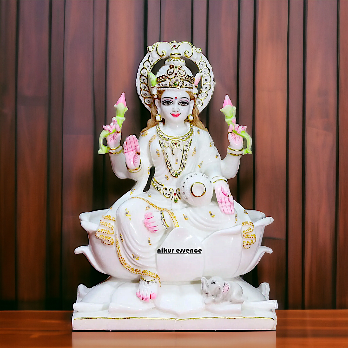 Marble Lakshmi seated on Lotus statue - 18 Inches