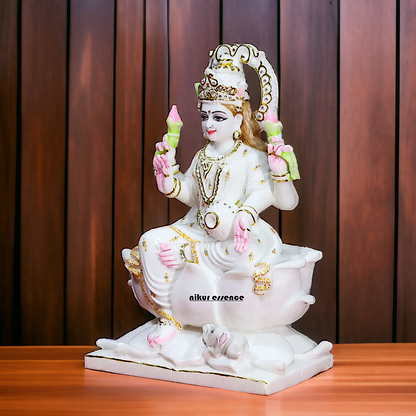 Marble Lakshmi seated on Lotus statue - 18 Inches