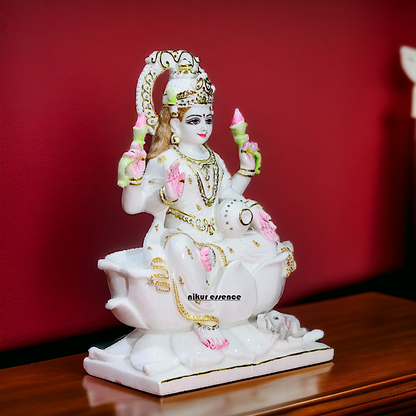 Marble Lakshmi seated on Lotus statue - 18 Inches