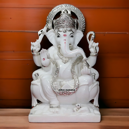 Ganesha Ganpati seated pure Marble idol - 21 Inches