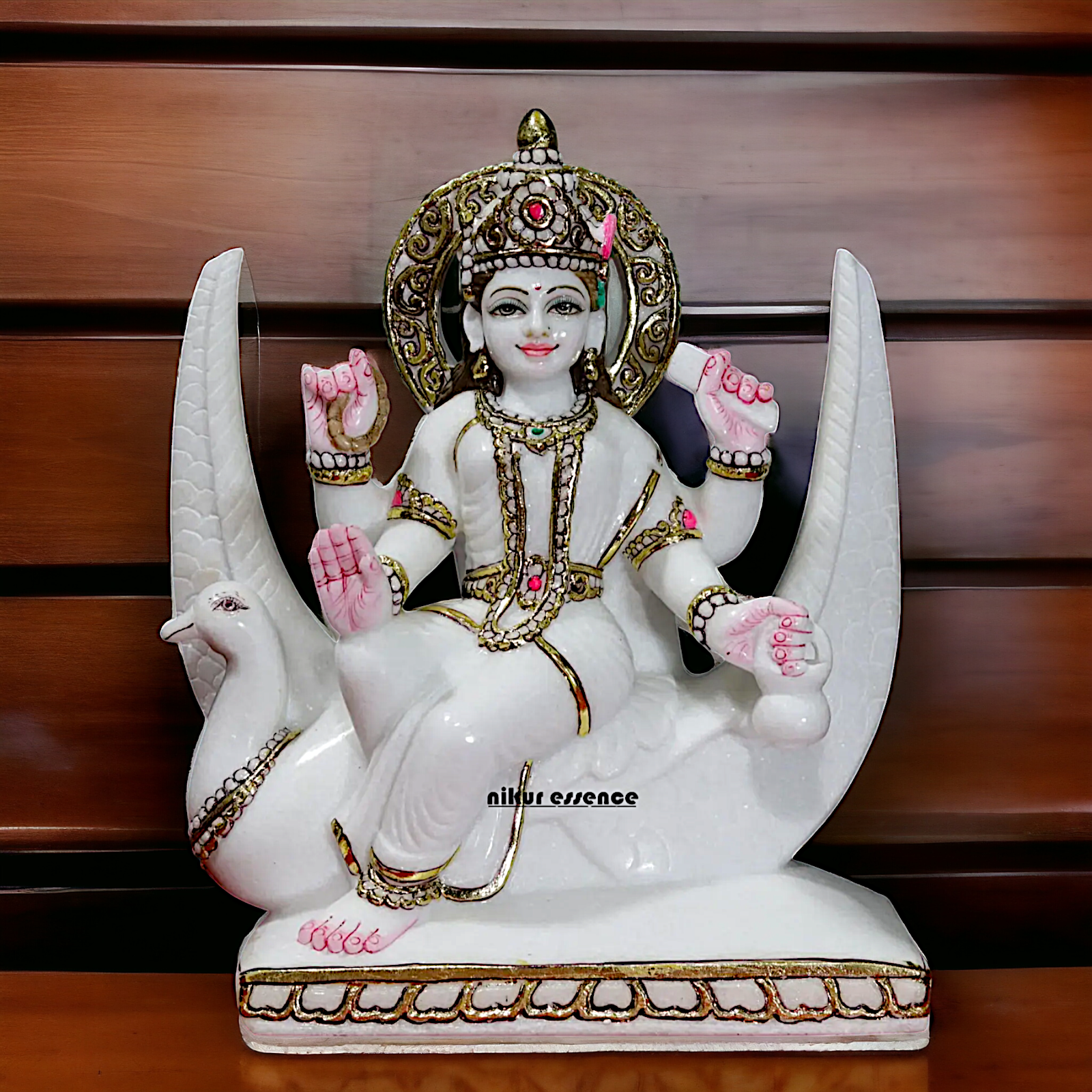 Brahmani with Four hands pure Marble idol - 15 Inches