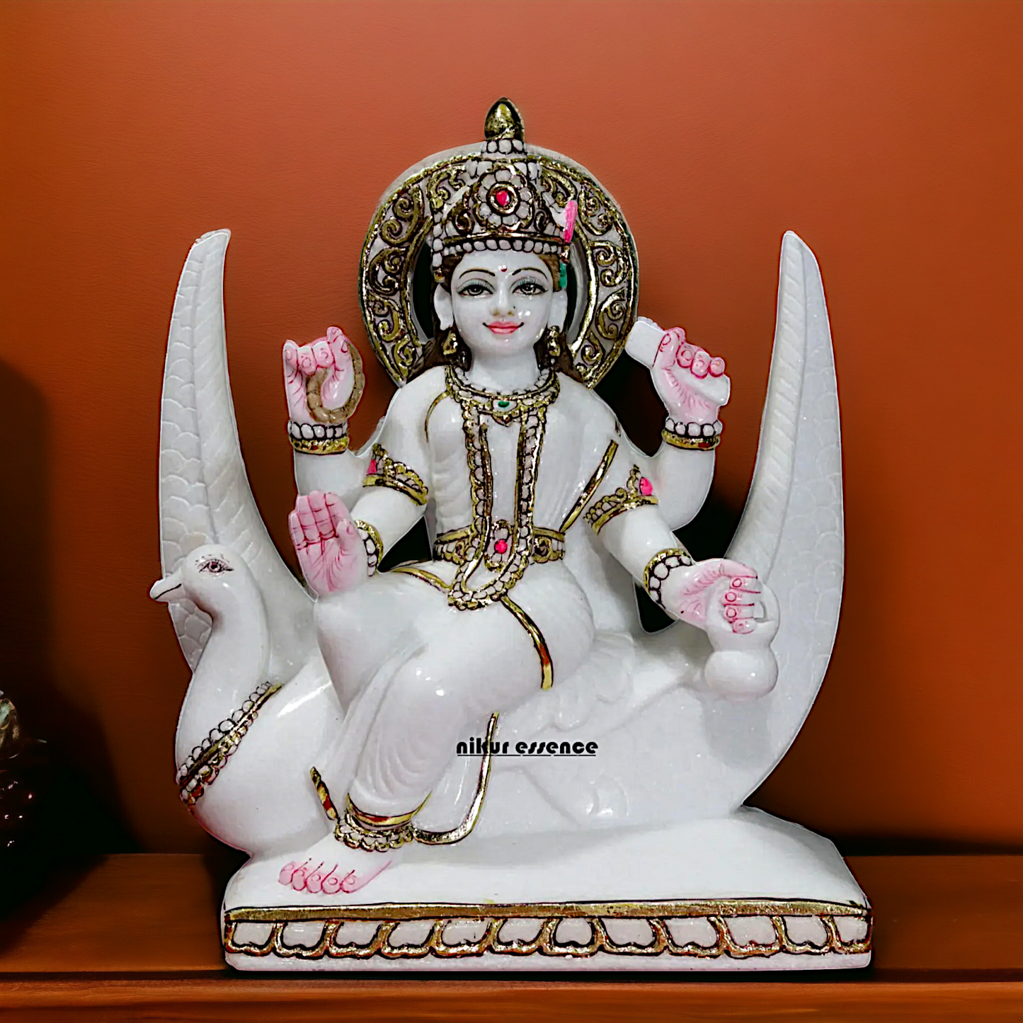 Brahmani with Four hands pure Marble idol - 15 Inches