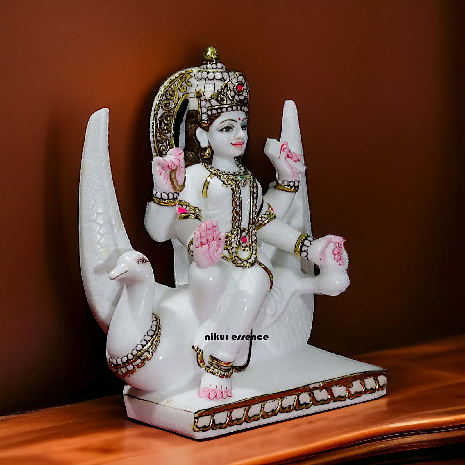 Brahmani with Four hands pure Marble idol - 15 Inches