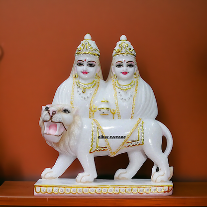 Chamunda Devi with lion Marble idol - 12 Inches