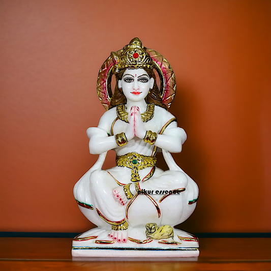 Parvati Gauri Devi seated on Lotus Marble idol - 12 inches