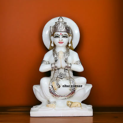 Parvati Devi seated on Lotus Marble idol - 12 inches