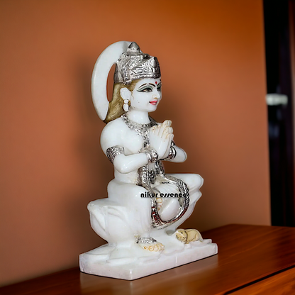 Parvati Devi seated on Lotus Marble idol - 12 inches