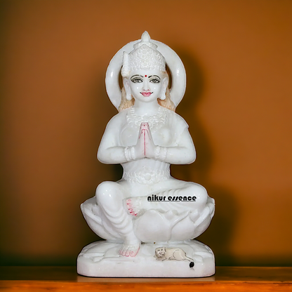 Maa Parvati sitting on Lotus Marble idol - 15 inches