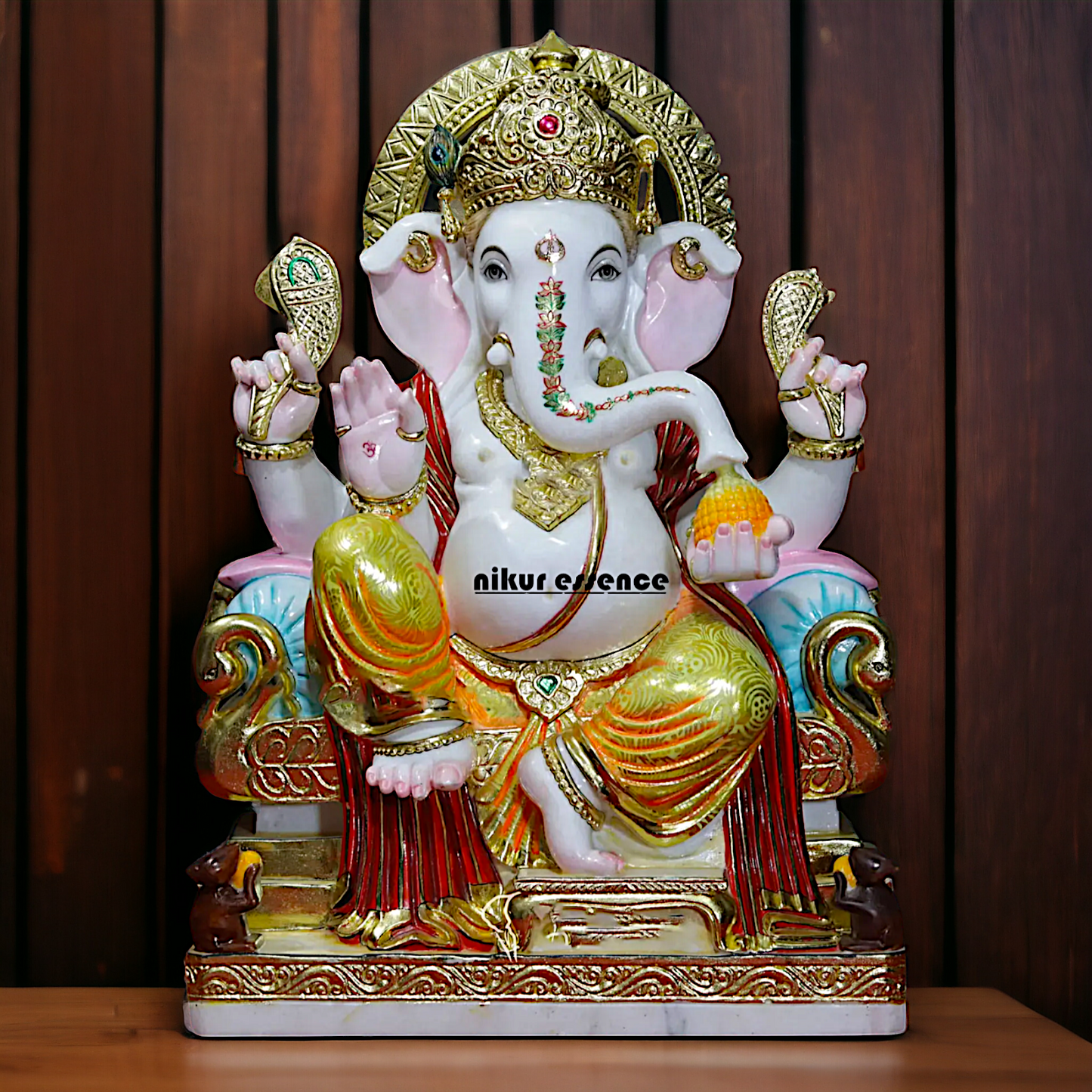 Large Ganesha Ganpati sitting on throne Marble idol - 36 inches