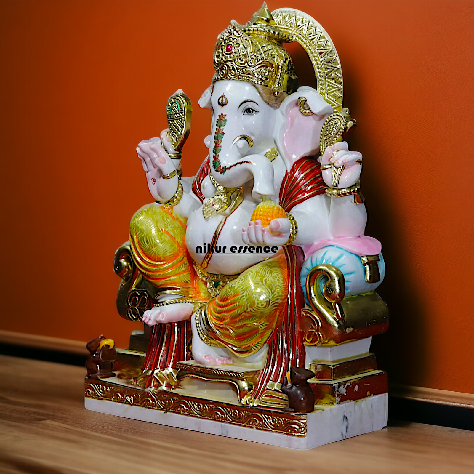 Large Ganesha Ganpati sitting on throne Marble idol - 36 inches