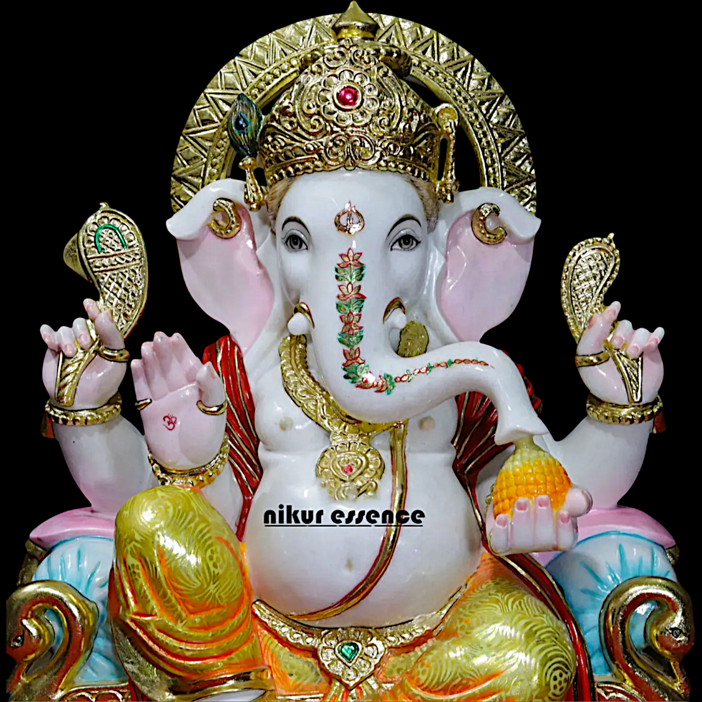 Large Ganesha Ganpati sitting on throne Marble idol - 36 inches