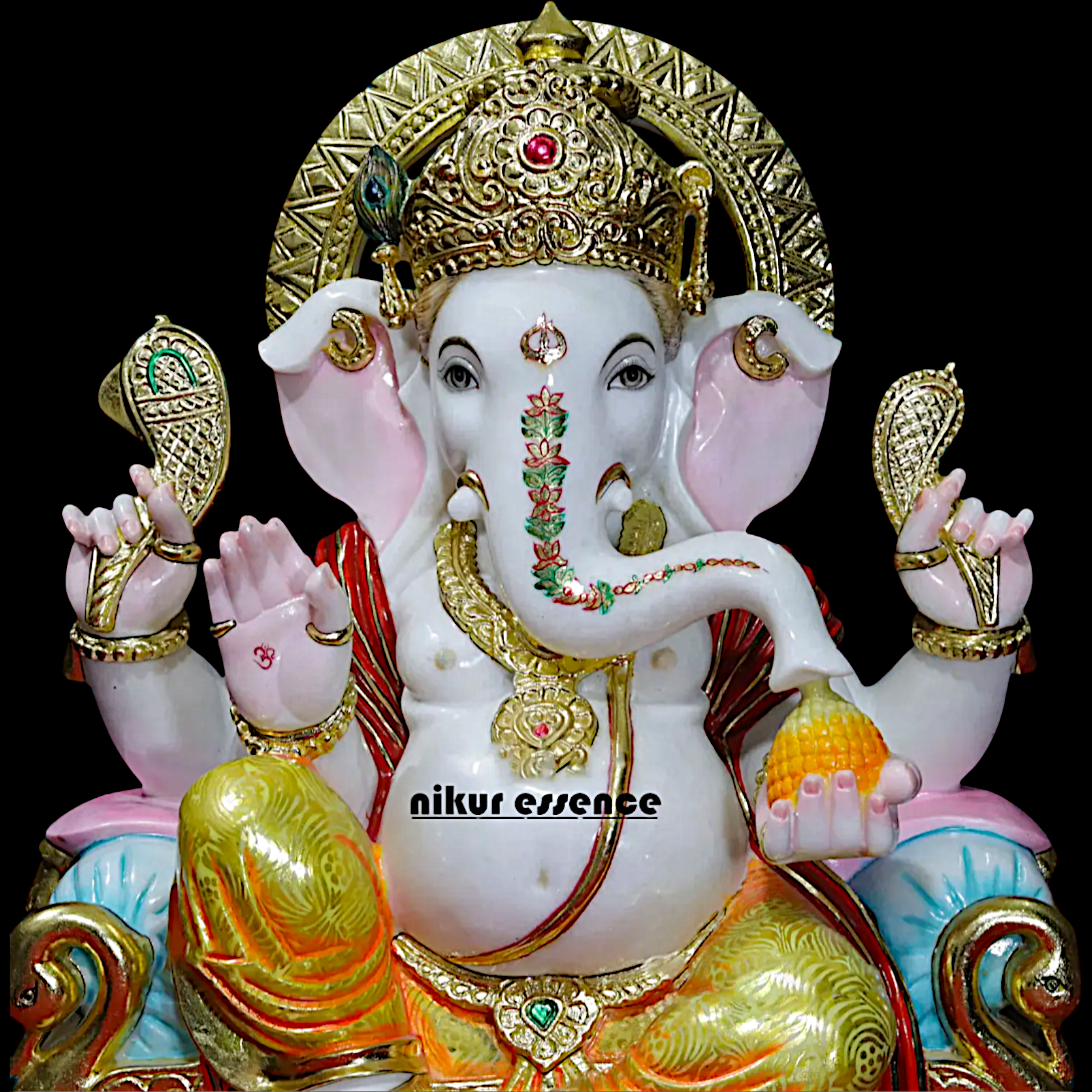 Large Ganesha Ganpati sitting on throne Marble idol - 36 inches