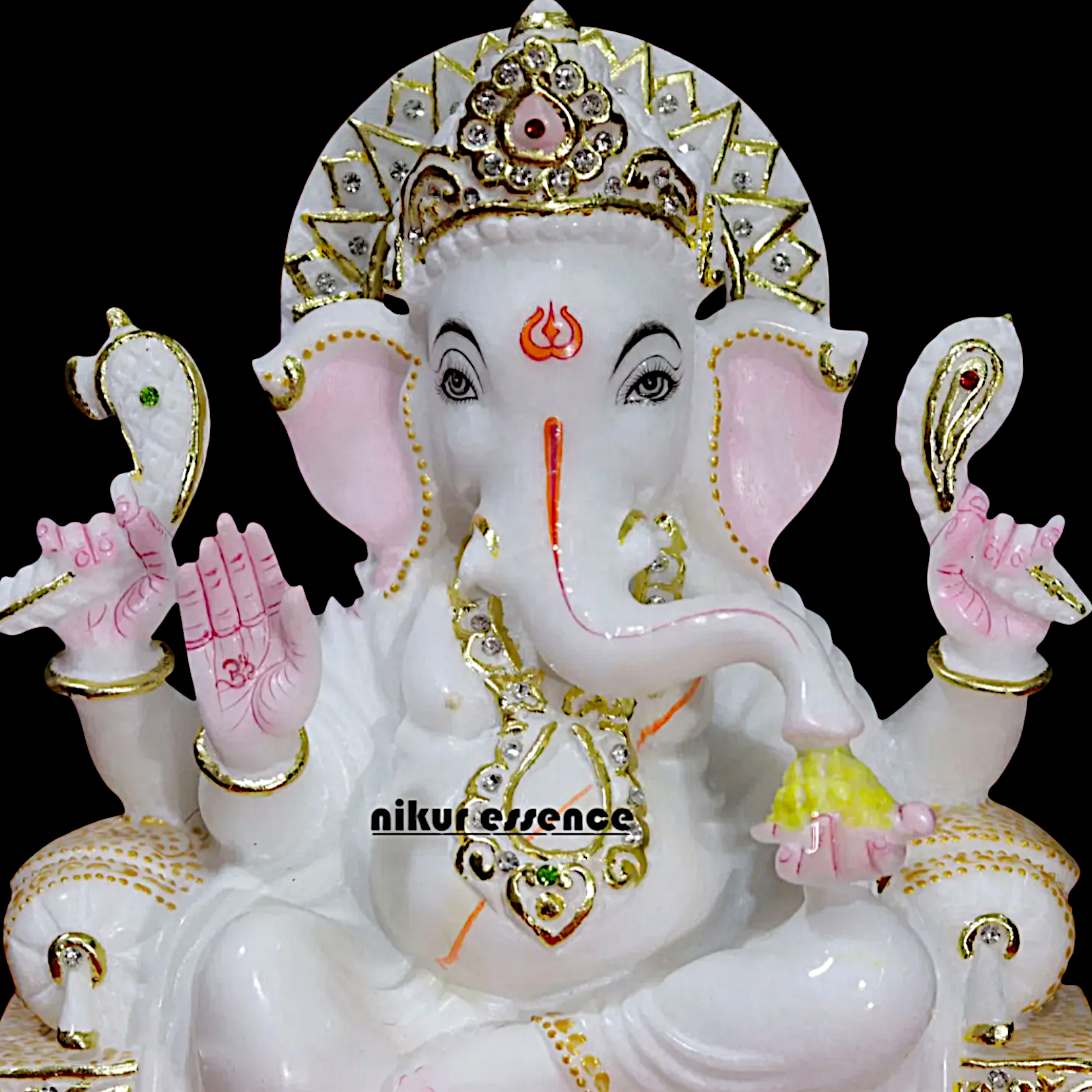 Ganesha Ganpati seated on throne Marble idol - 12 inches