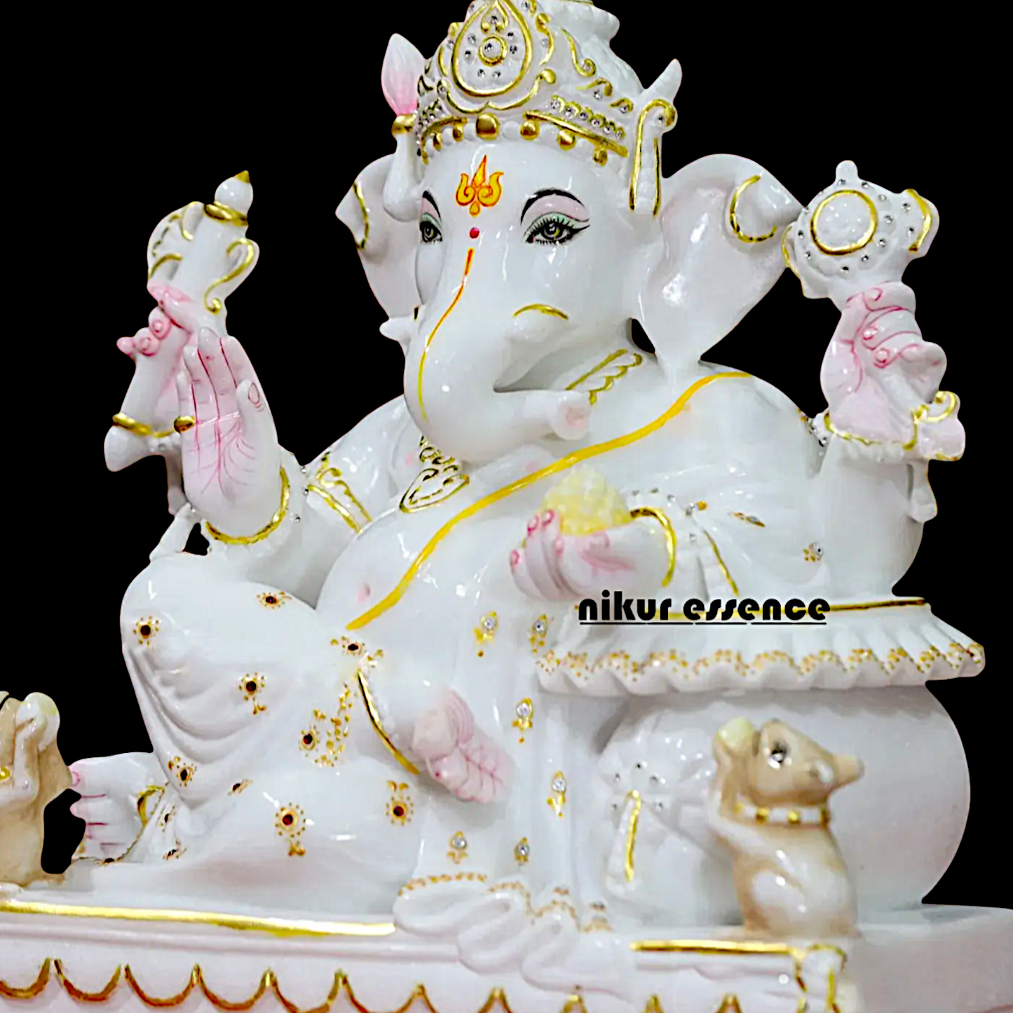 Ganesha Ganpati seated decor pure Marble idol - 17 Inches