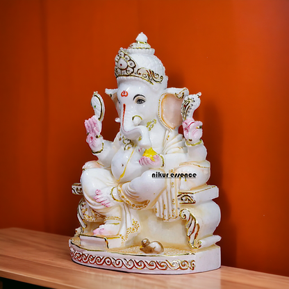 Ganesha Ganpati seated on singhasan Marble idol - 15 Inches