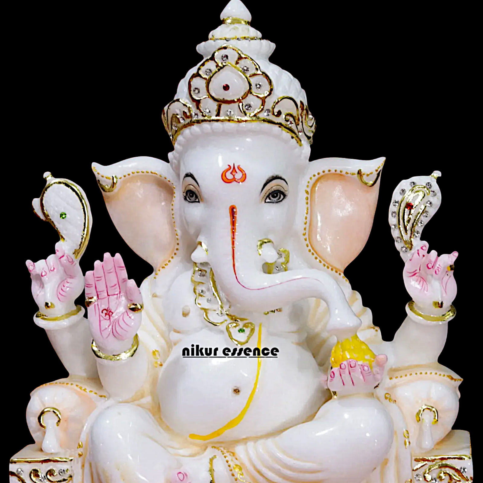 Ganesha Ganpati seated on singhasan Marble idol - 15 Inches