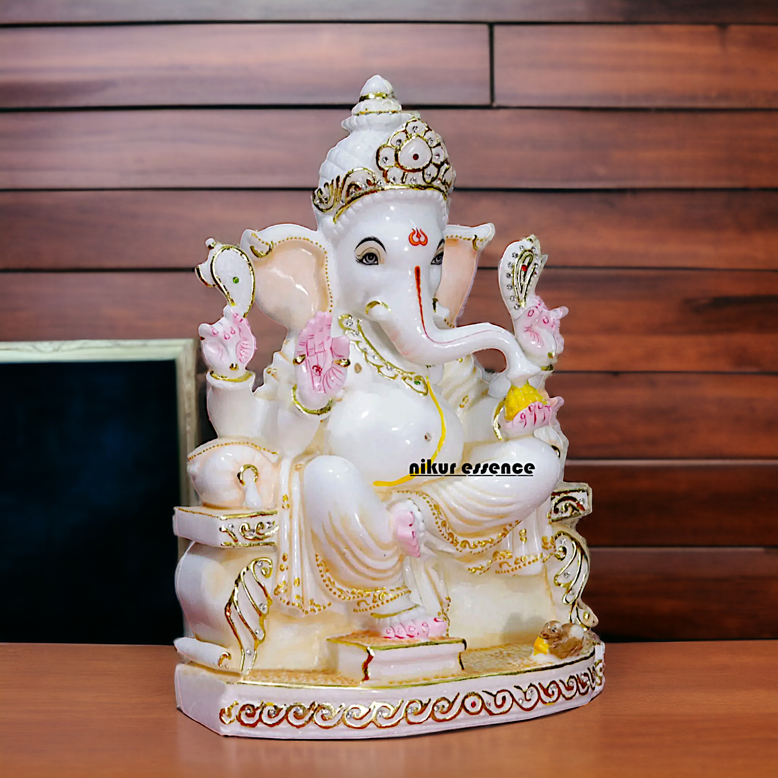 Ganesha Ganpati seated on singhasan Marble idol - 15 Inches