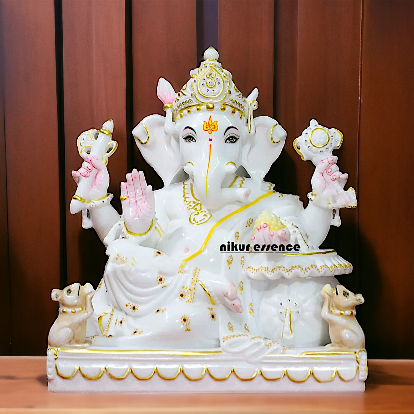 Ganesha Ganpati seated decor pure Marble idol - 17 Inches