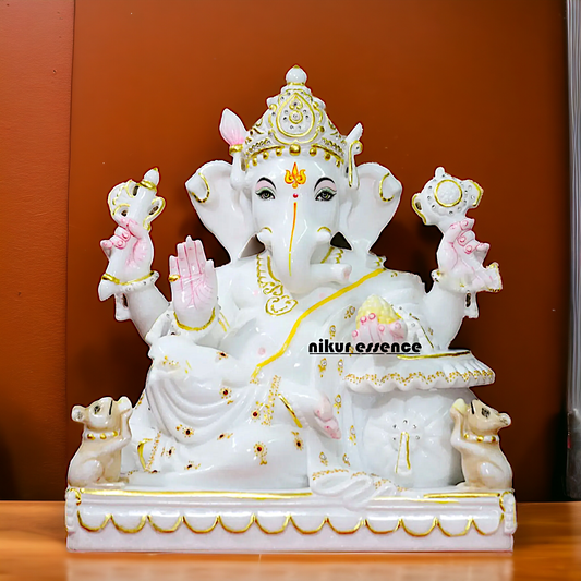 Ganesha Ganpati seated decor pure Marble idol - 17 Inches