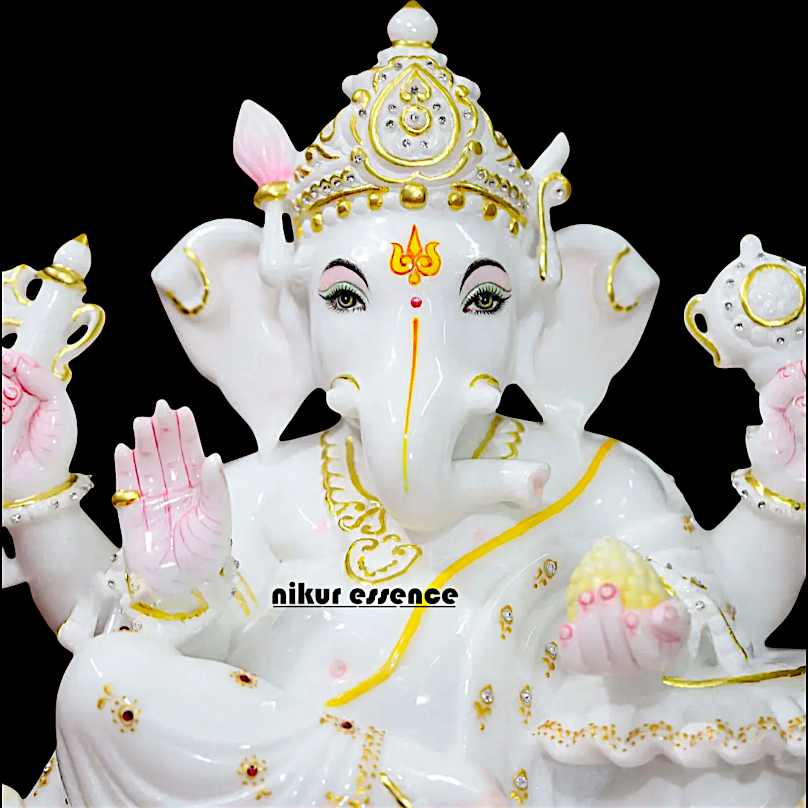 Ganesha Ganpati seated decor pure Marble idol - 17 Inches