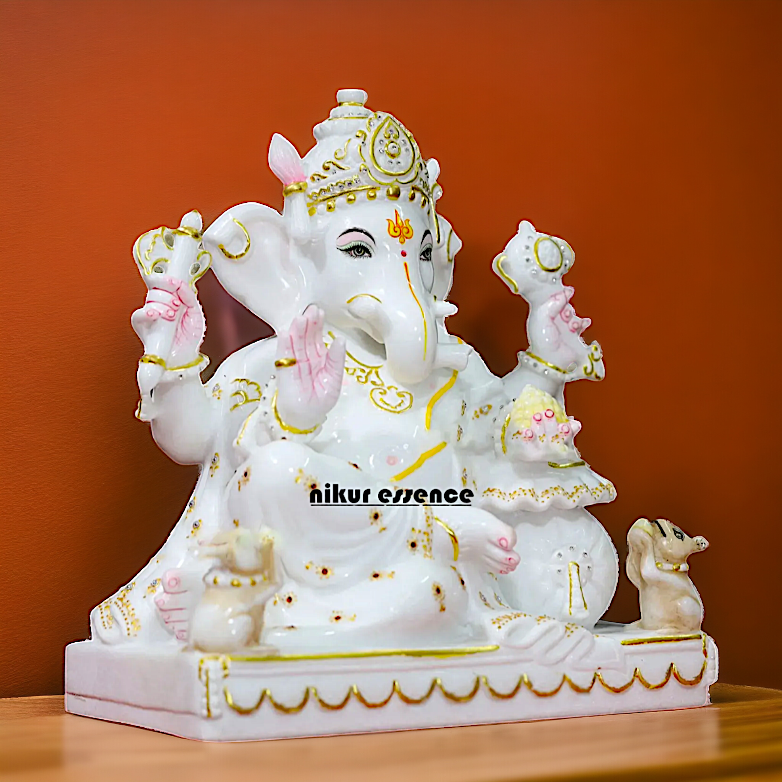 Ganesha Ganpati seated decor pure Marble idol - 17 Inches