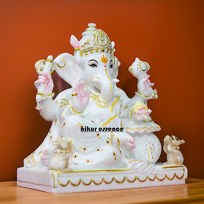 Ganesha Ganpati seated decor pure Marble idol - 17 Inches