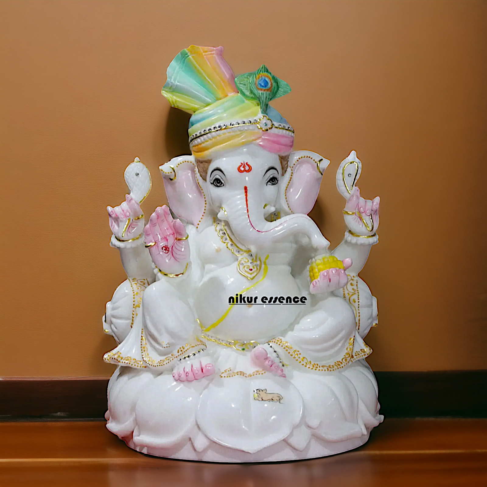 Ganesha seated with head mukut Marble idol - 18 Inches