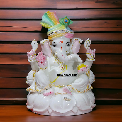 Ganesha seated with head mukut Marble idol - 18 Inches