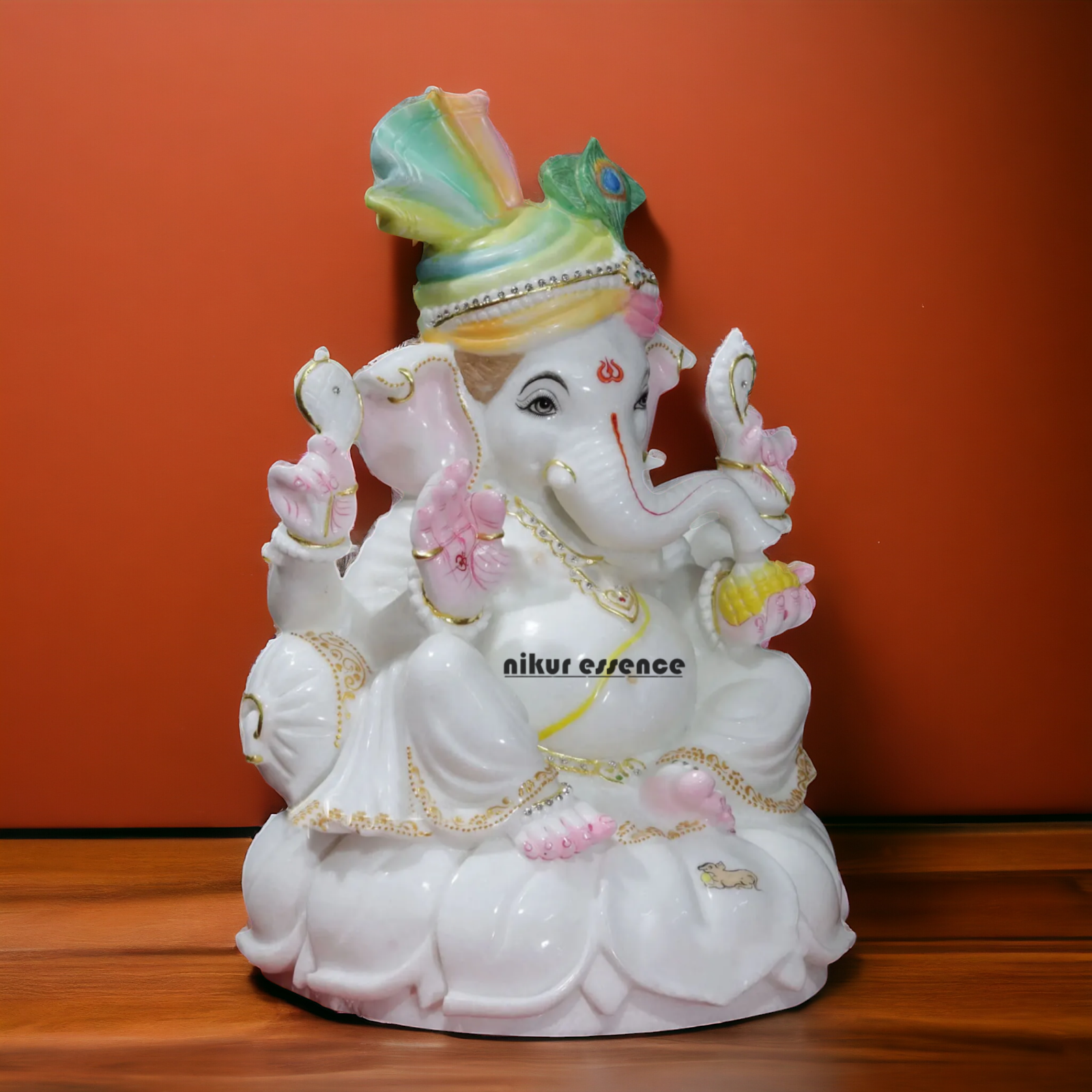 Ganesha seated with head mukut Marble idol - 18 Inches