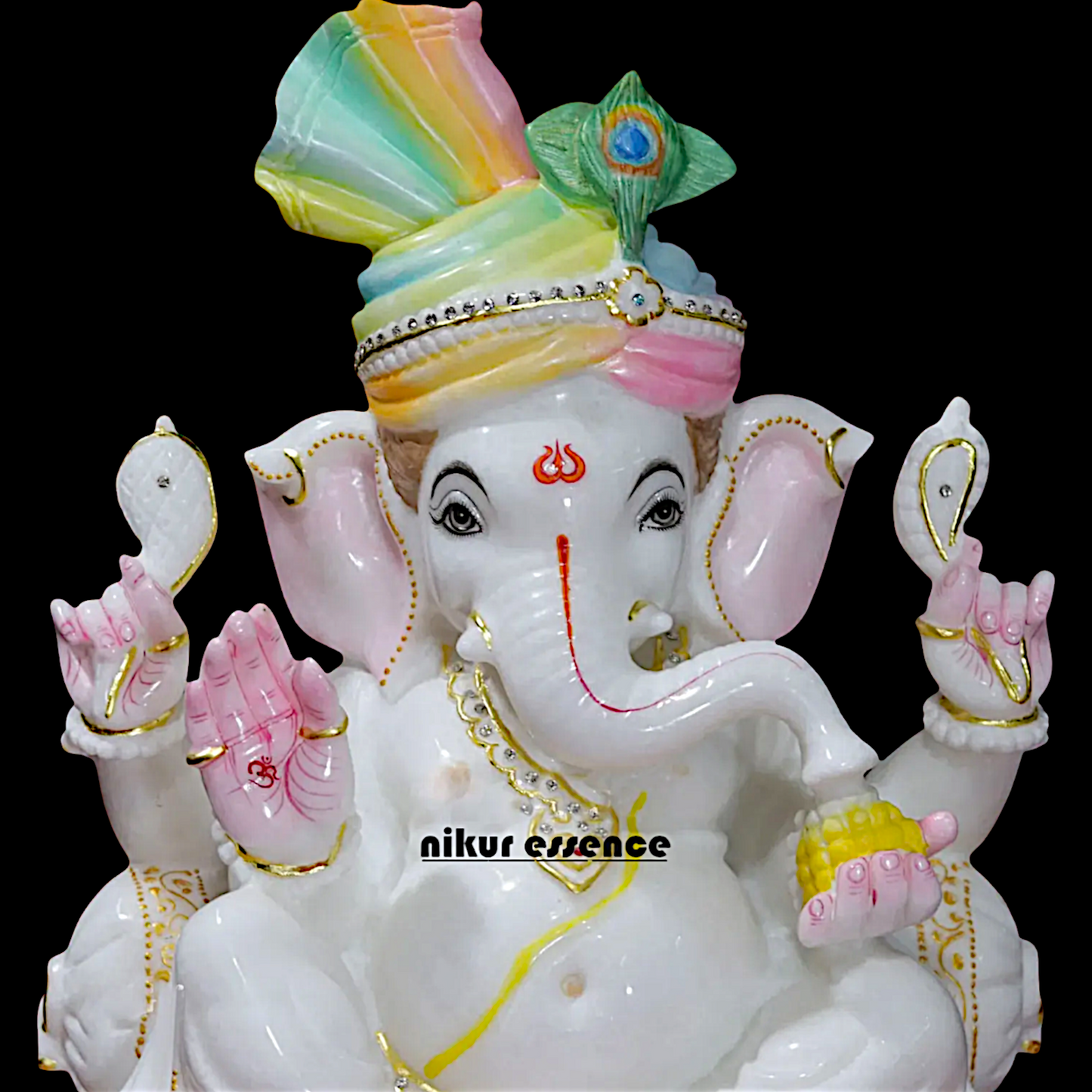 Ganesha seated with head mukut Marble idol - 18 Inches