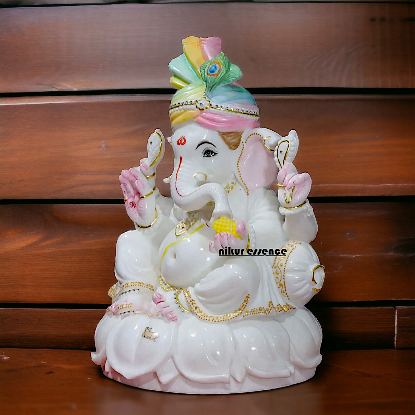 Ganesha seated with head mukut Marble idol - 18 Inches