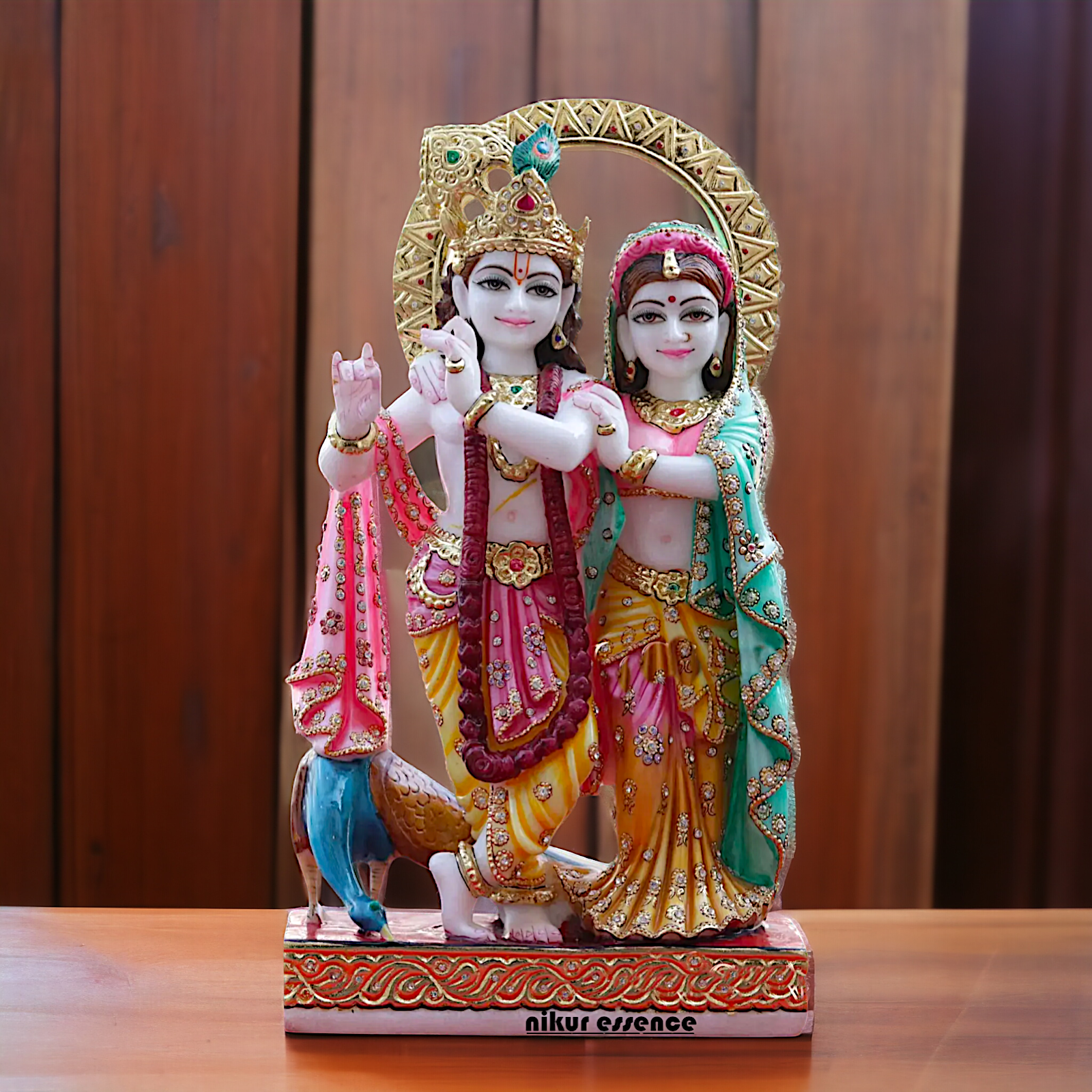 Radha maa krishna Playing Flute standing couple with colourful Marble idol - 18 Inches