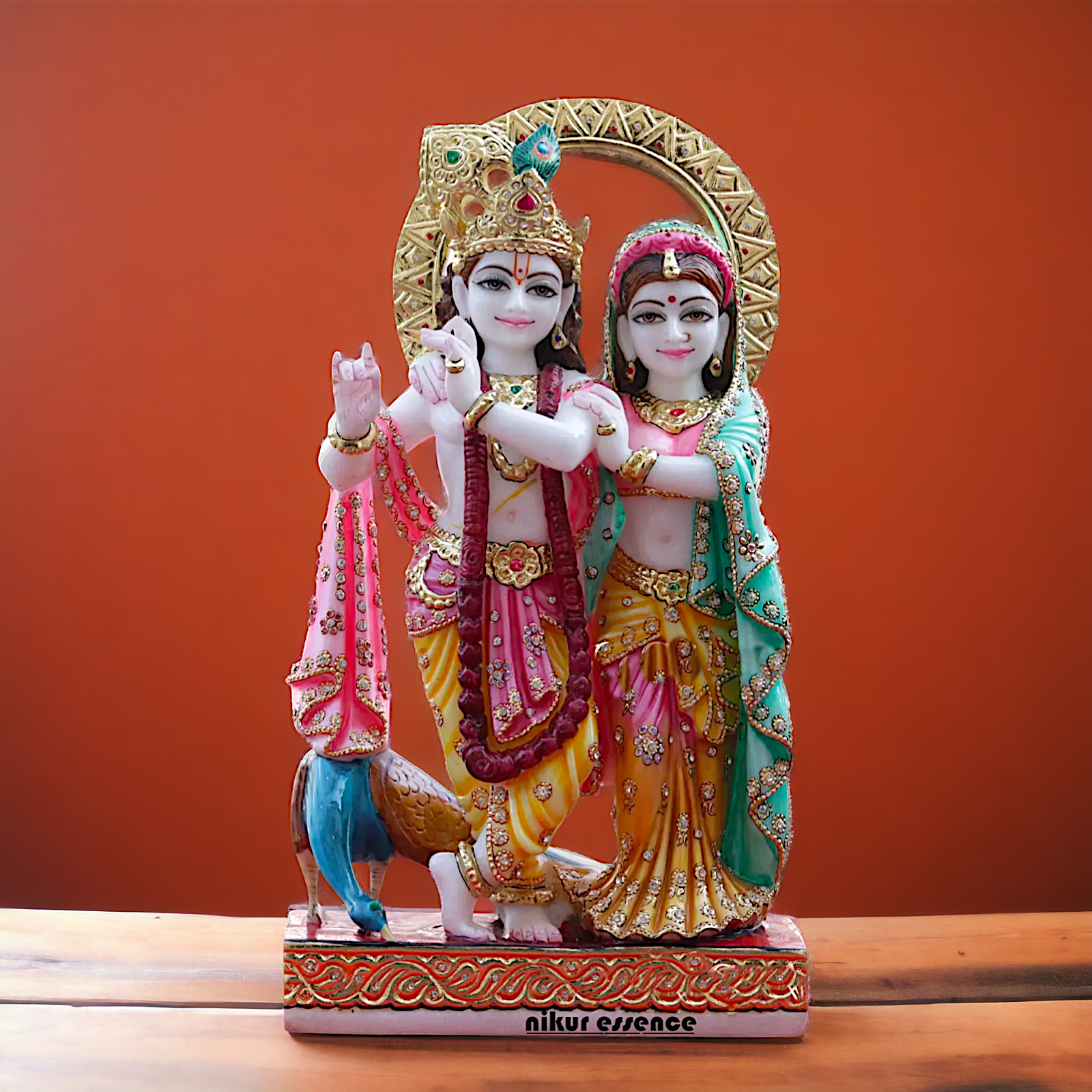 Radha maa krishna Playing Flute standing couple with colourful Marble idol - 18 Inches