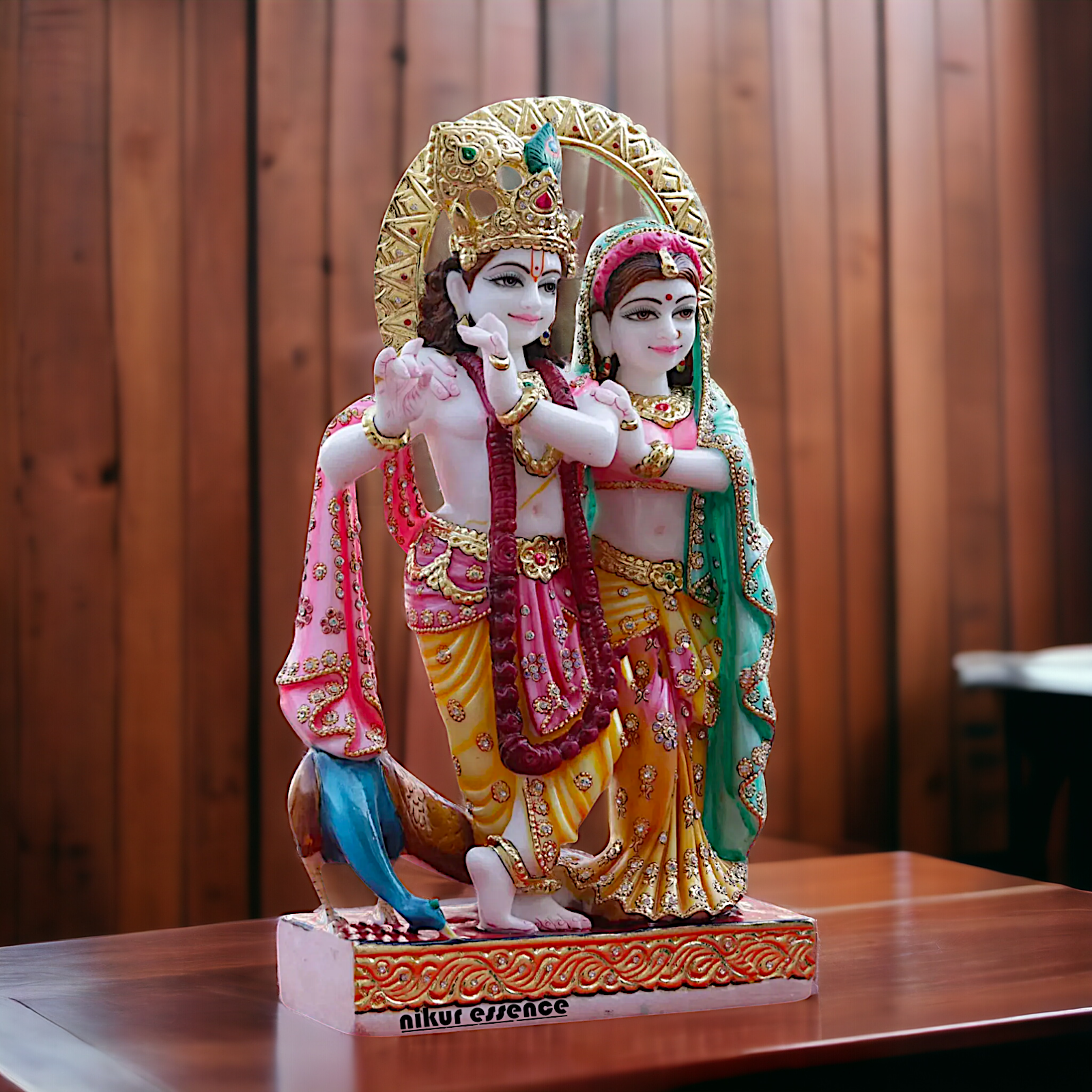 Radha maa krishna Playing Flute standing couple with colourful Marble idol - 18 Inches