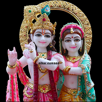 Radha maa krishna Playing Flute standing couple with colourful Marble idol - 18 Inches